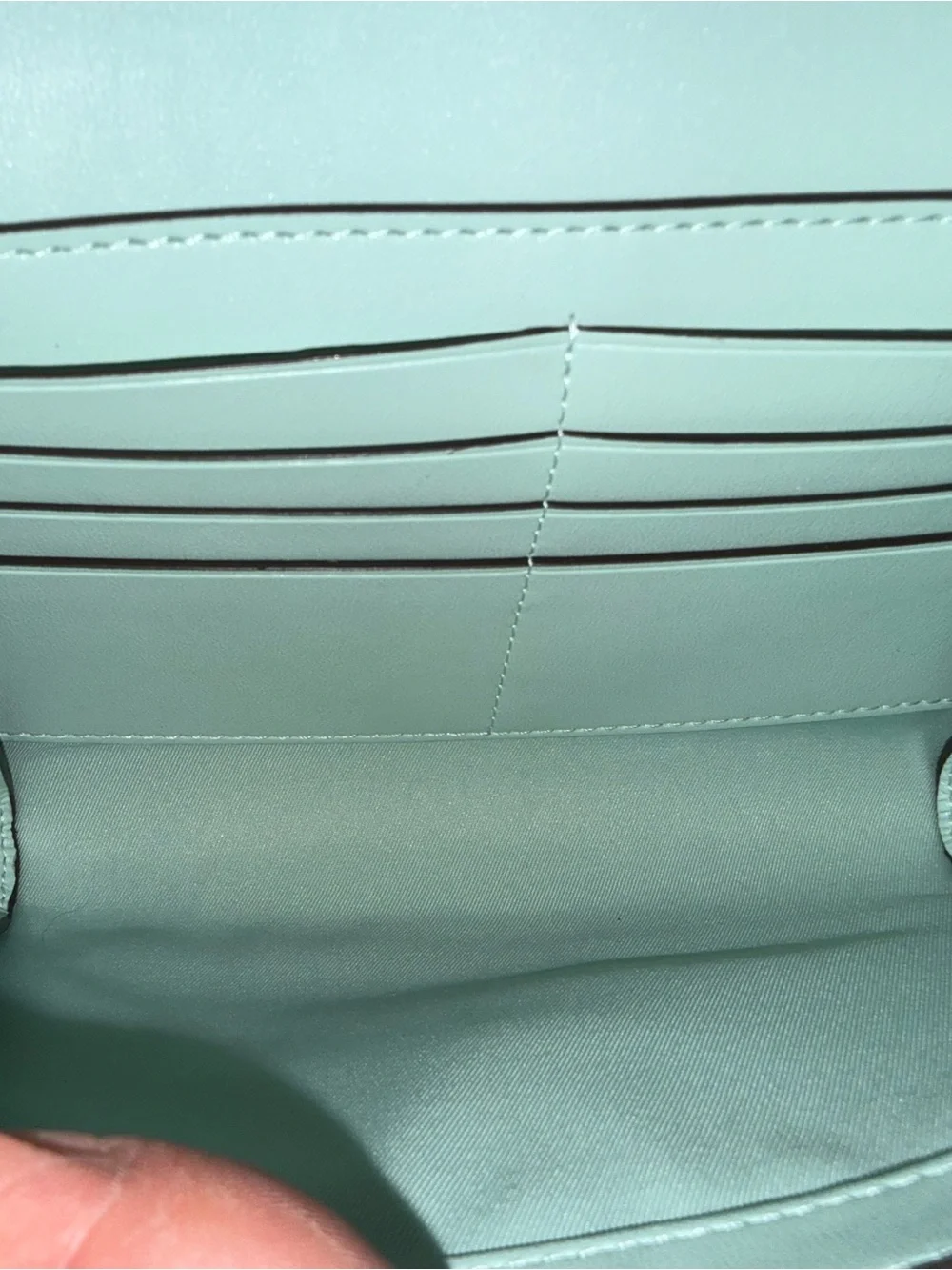 Tory Burch Mint Green Leather purse with Silver Logo